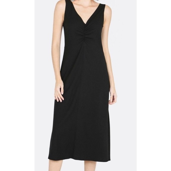 18. Vince Ruched Double V Neck Midi Dress Size M - Picture 6 of 10